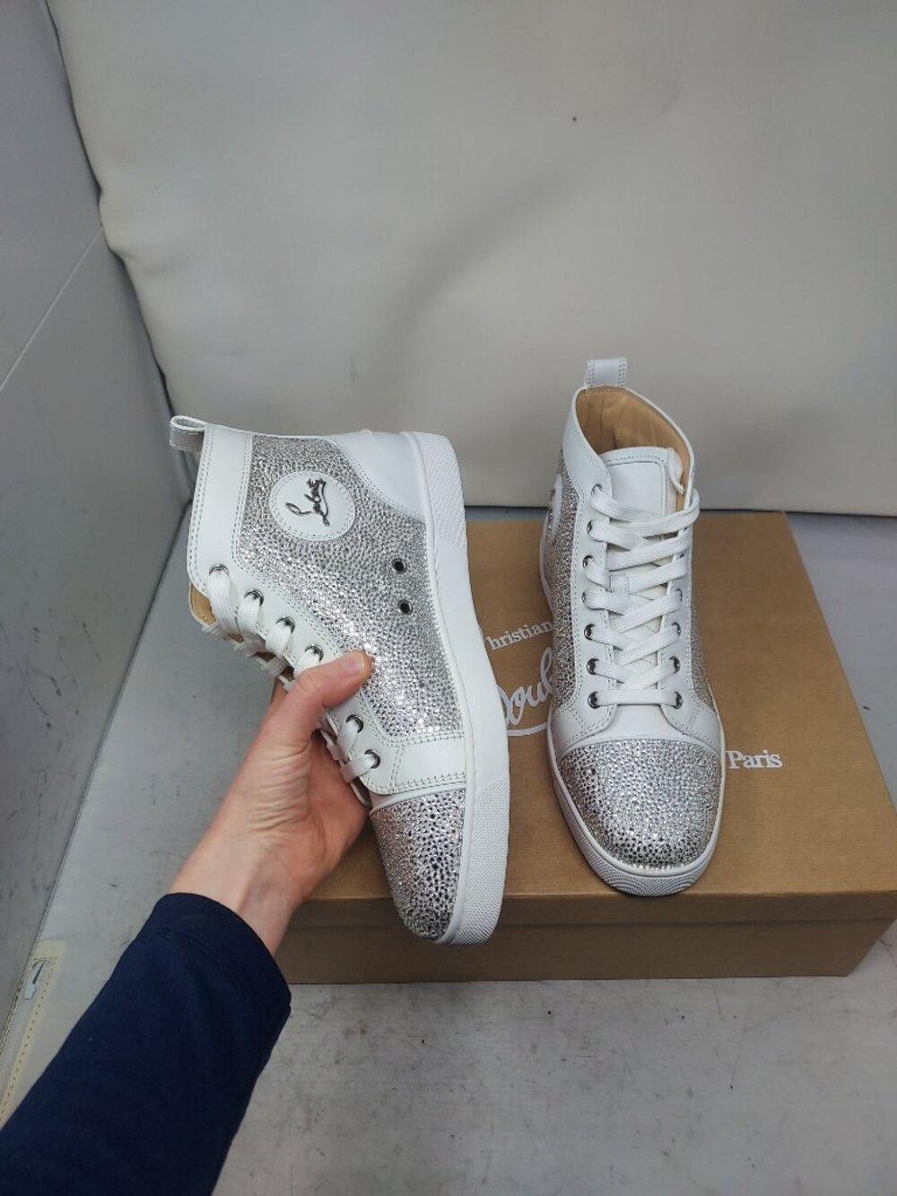 Christian Louboutin WOMENS Louis Crystal Jewel Strass High Top Wedding Sneaker
